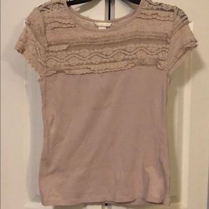 Lace and cotton short sleeve top